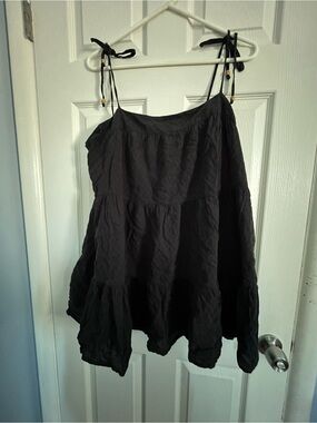 Abercrombie & Fitch black Cover up mini dress tie straps Extra Large 100% Cotton